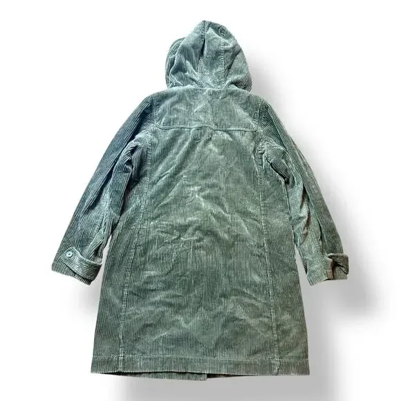 American Eagle Outfitters Womens Green Corduroy Hoodie Duffle Coat Large Vtg‎ - Picture 2 of 9